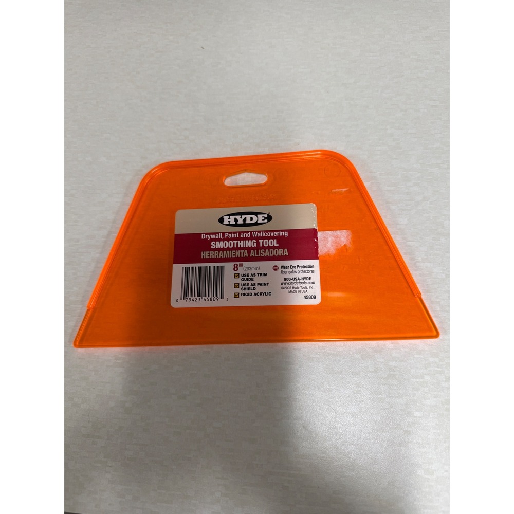 Hyde 8 Inch Drywall Paint Wallcovering Smoothing Tool 45809 Rigid Acrylic Orange